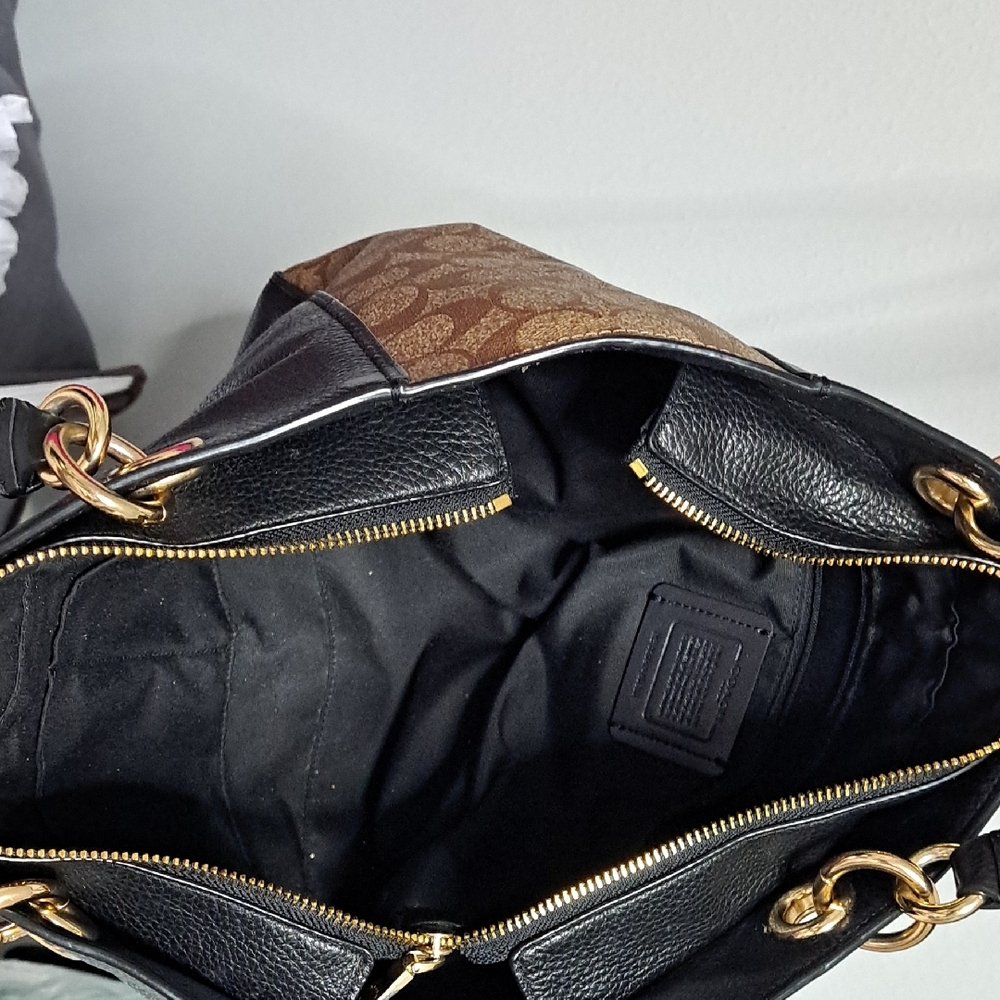 Coach Signature Black and Brown Tote - Picture 3 of 7